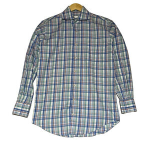 Peter Millar Button Up Collared Shirt Mens Small Plaid Cotton Spread Lightweight